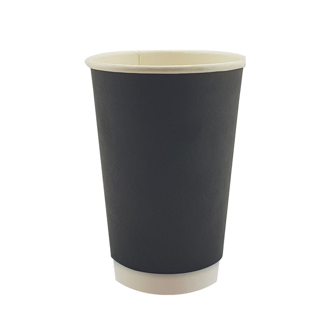 16oz / 90mm Black Double Wall Aqueous Coated Cup - Hot Paper Cups