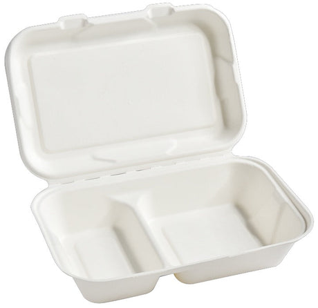9 x 6 Inch Sugarcane Clamshell 2 Compartments - Sugarcane