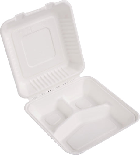9 Inch Sugarcane Clamshell 3 Compartments - Sugarcane