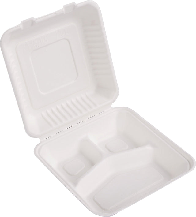 9 Inch Sugarcane Clamshell 3 Compartments - Sugarcane