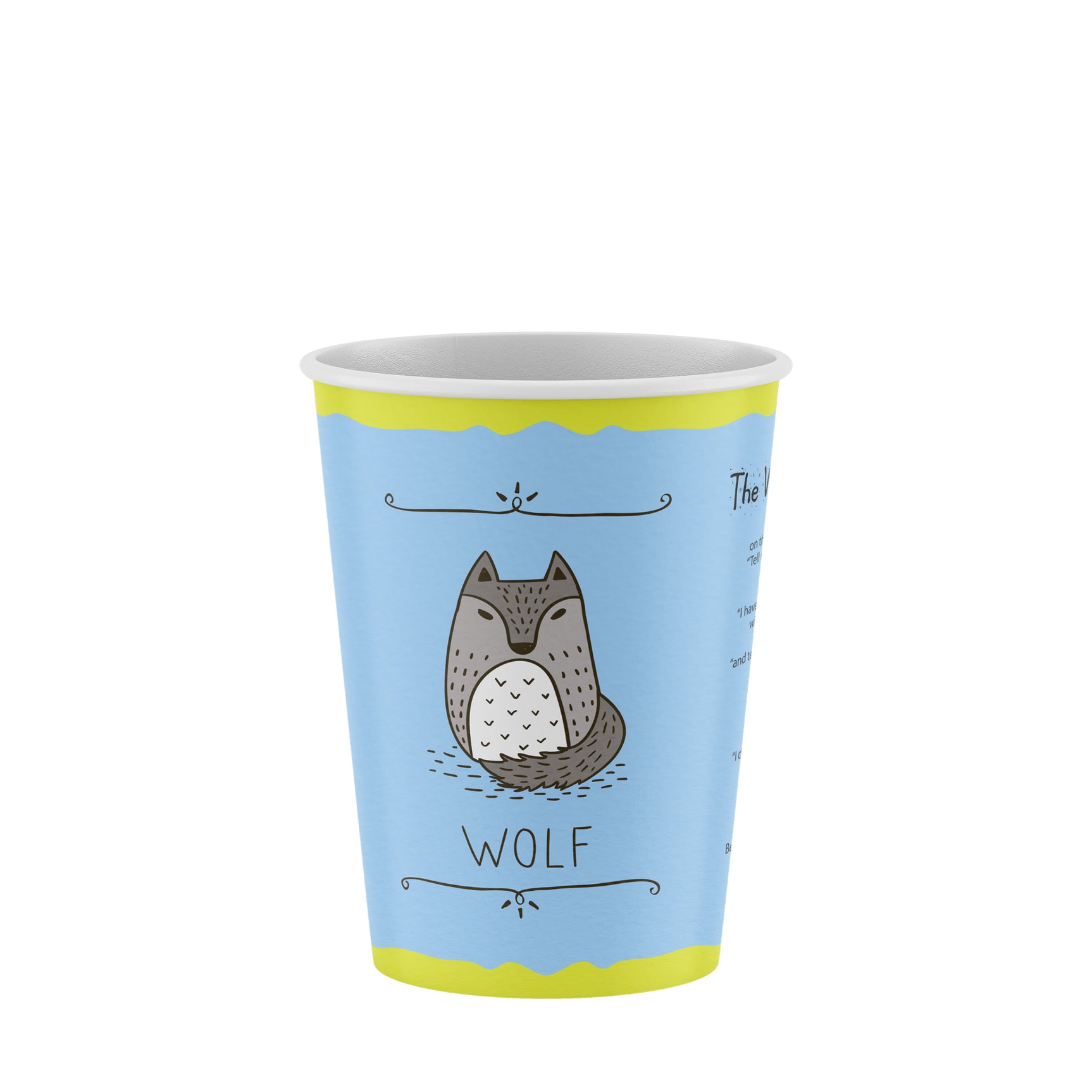 12oz / 86mm Designer Collection Wolf Single Wall Aqueous Coated Cup