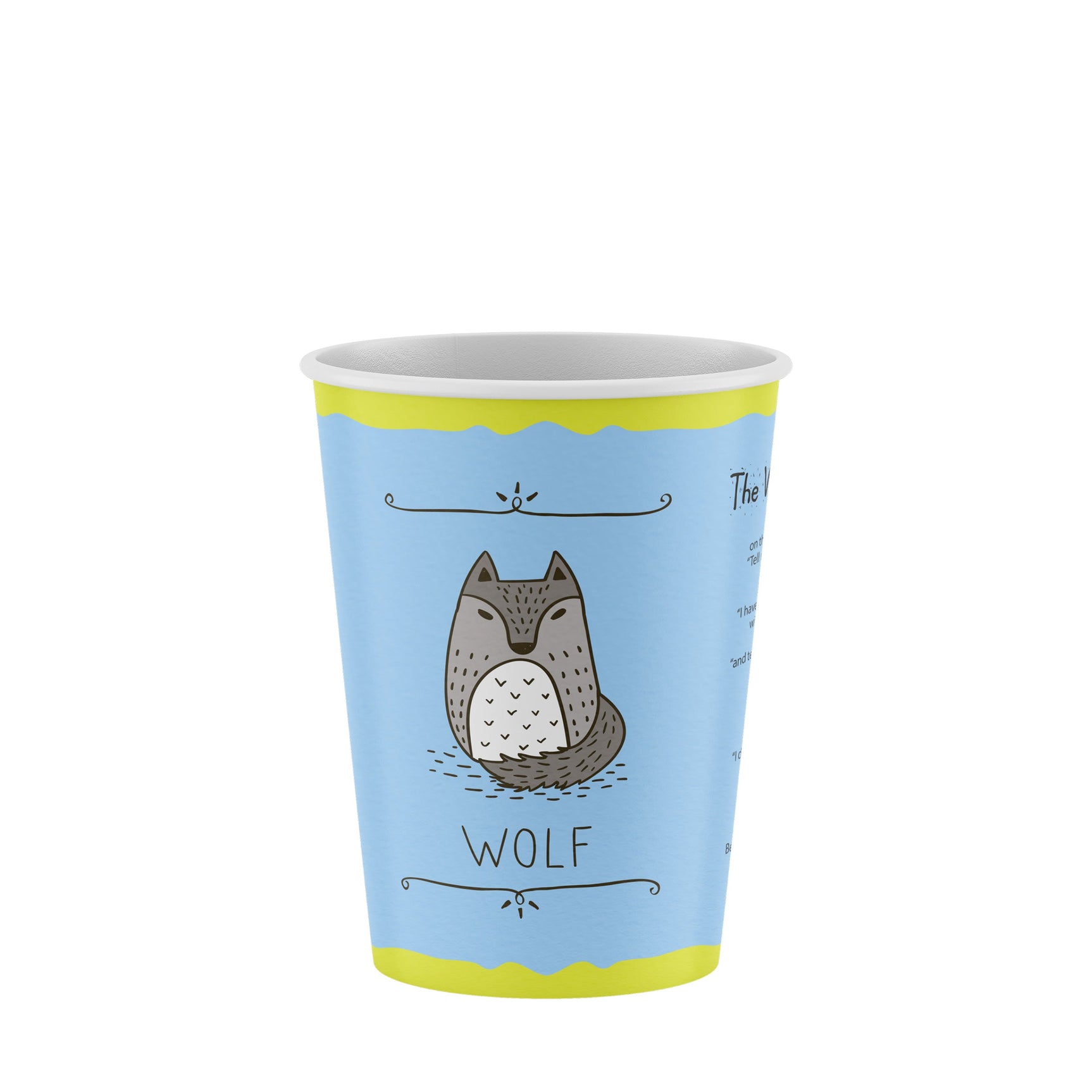 12oz / 86mm Designer Collection Wolf Single Wall Aqueous Coated Cup - Hot Paper Cups