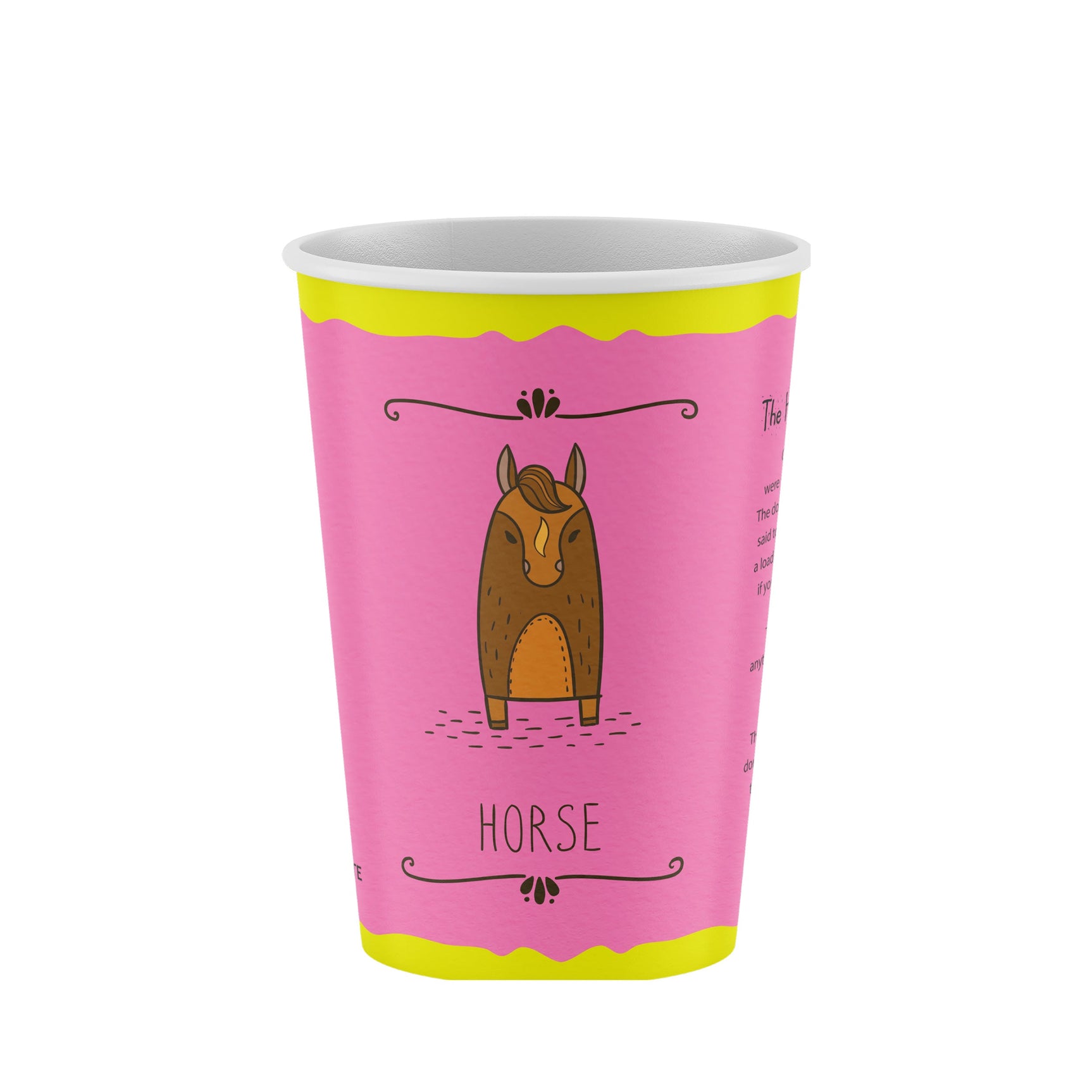 16oz / 86mm Designer Collection Horse Single Wall Aqueous Coated Cup - Hot Paper Cups