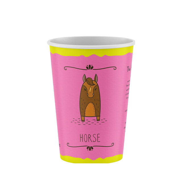 16oz / 86mm Designer Collection Horse Single Wall Aqueous Coated Cup - Hot Paper Cups