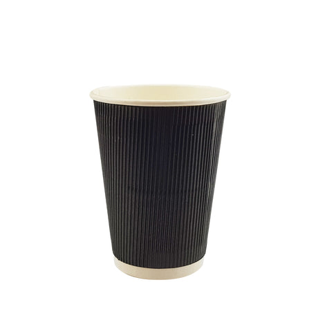 12oz / 86mm Fine Ripple Black Triple Wall Aqueous Coated Cup - Hot Paper Cups