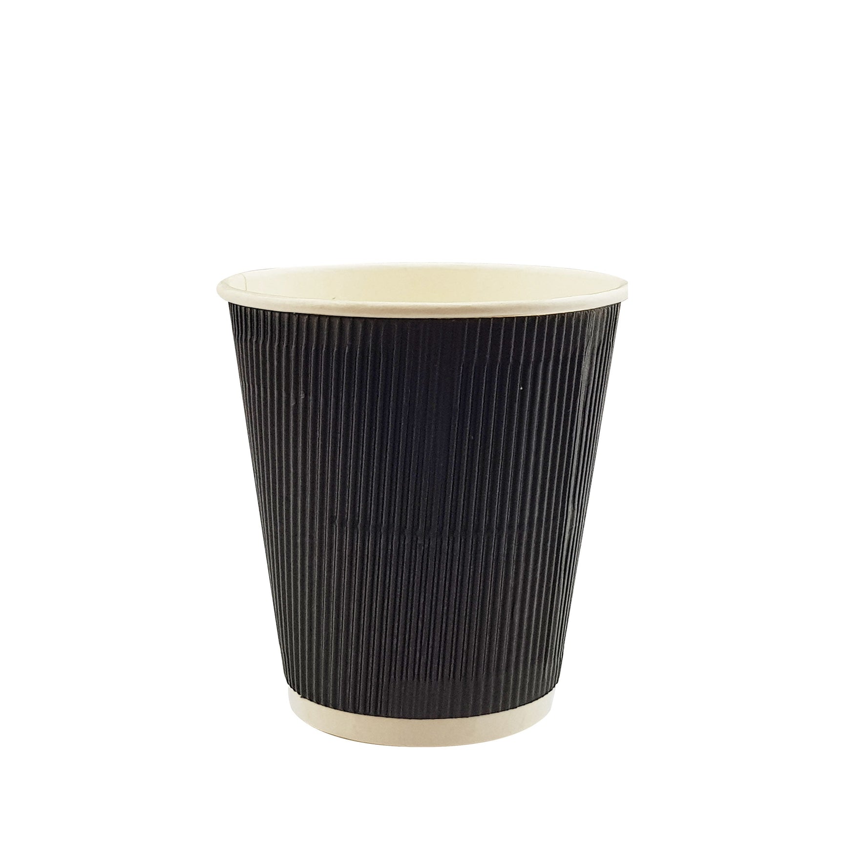 12oz / 90mm Fine Ripple Black Triple Wall Aqueous Coated Cup - Hot Paper Cups