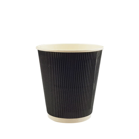12oz / 90mm Fine Ripple Black Triple Wall Aqueous Coated Cup - Hot Paper Cups