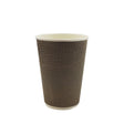 12oz / 86mm Fine Ripple Brown Triple Wall Aqueous Coated Cup - Hot Paper Cups