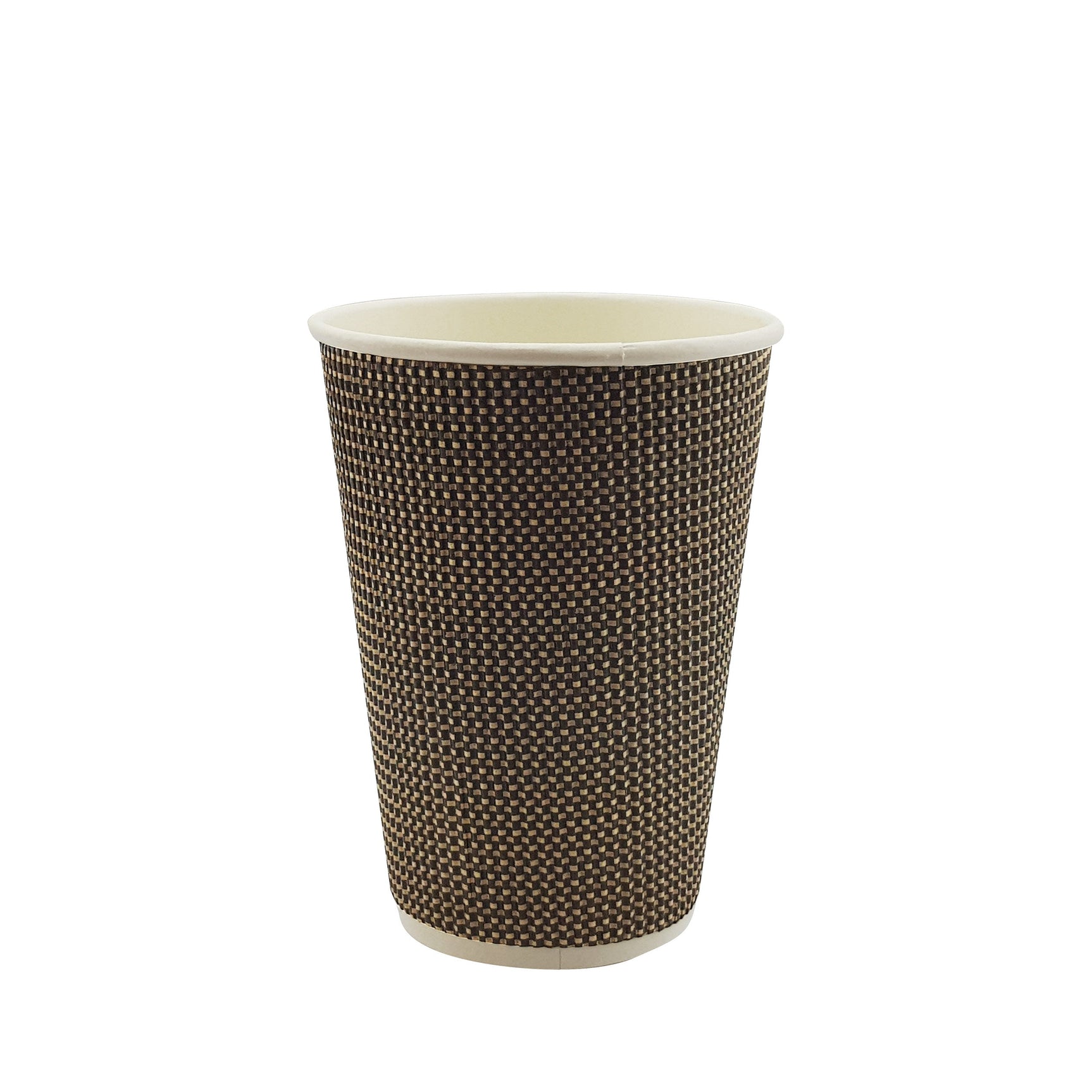 12oz / 86mm Fine Ripple Brown Triple Wall Aqueous Coated Cup - Hot Paper Cups