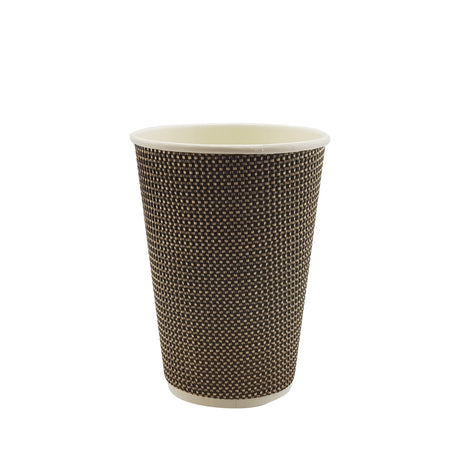 12oz / 86mm Fine Ripple Brown Triple Wall Aqueous Coated Cup - Hot Paper Cups