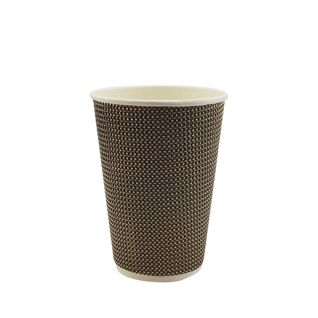 12oz / 86mm Fine Ripple Brown Triple Wall Aqueous Coated Cup - Hot Paper Cups