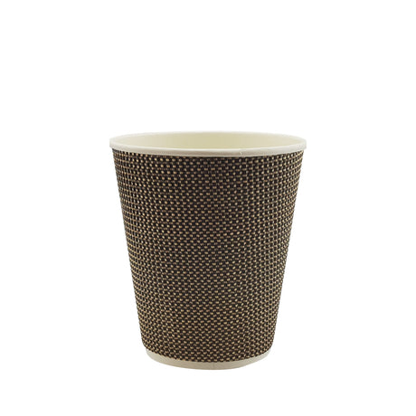 12oz / 90mm Fine Ripple Brown Triple Wall Aqueous Coated Cup - Hot Paper Cups