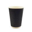 16oz / 86mm Fine Ripple Black Triple Wall Aqueous Coated Cup - Hot Paper Cups