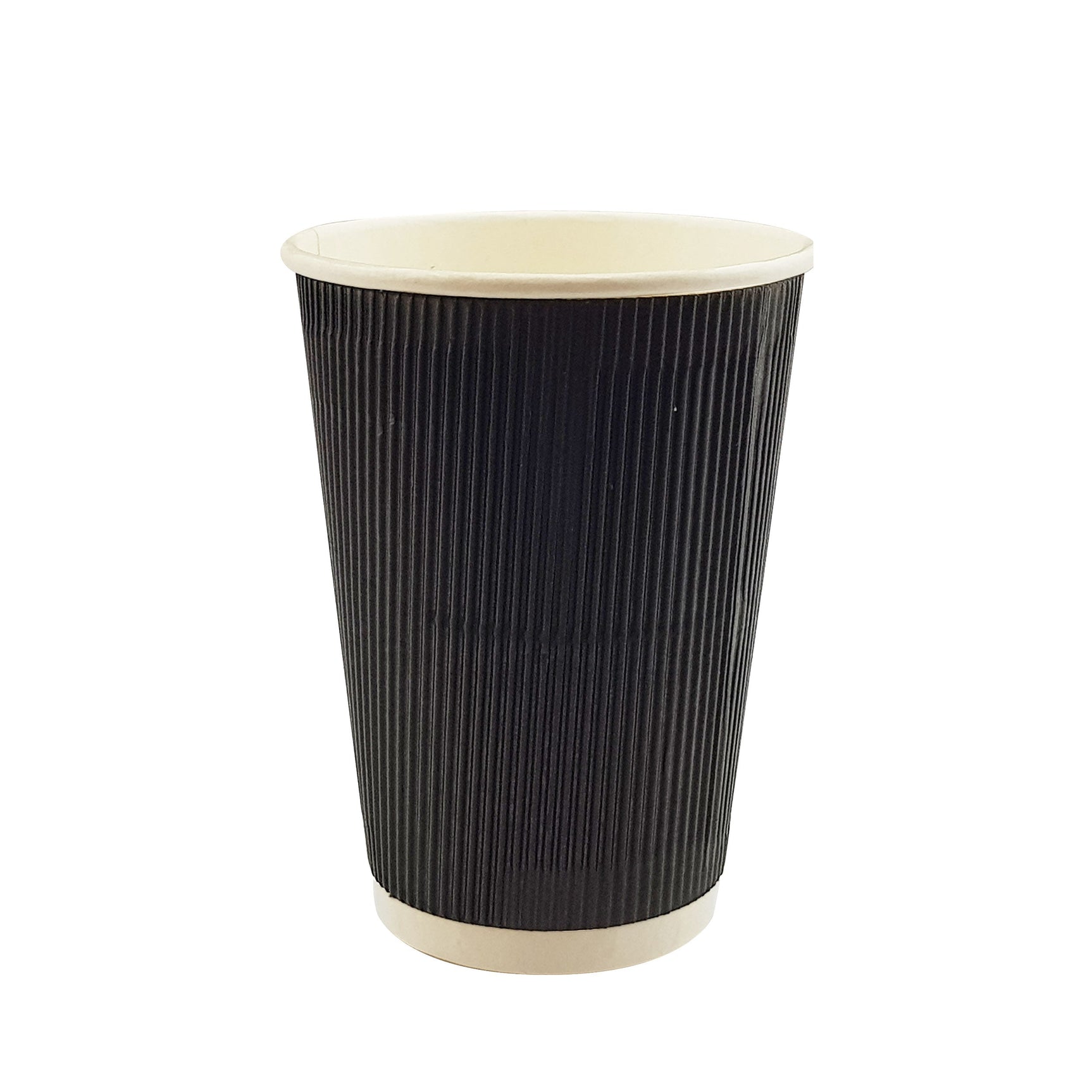 16oz / 86mm Fine Ripple Black Triple Wall Aqueous Coated Cup - Hot Paper Cups