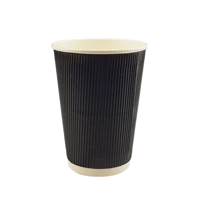 16oz / 86mm Fine Ripple Black Triple Wall Aqueous Coated Cup - Hot Paper Cups