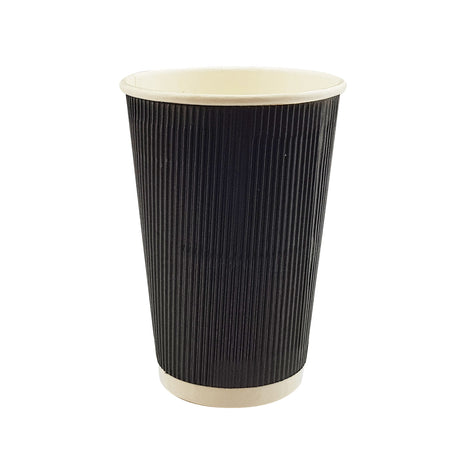 16oz / 90mm Fine Ripple Black Triple Wall Aqueous Coated Cup - Hot Paper Cups