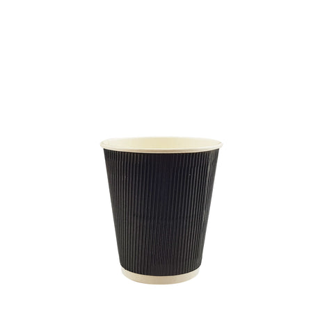 8oz / 80mm Fine Ripple Black Triple Wall Aqueous Coated Cup - Hot Paper Cups