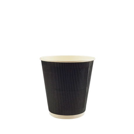 8oz / 90mm Fine Ripple Black Triple Wall Aqueous Coated Cup - Hot Paper Cups