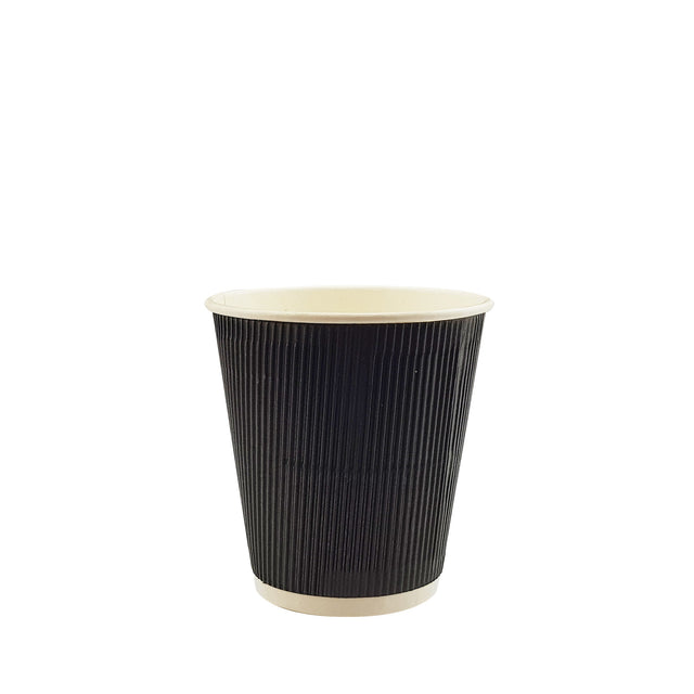 8oz / 90mm Fine Ripple Black Triple Wall Aqueous Coated Cup - Hot Paper Cups