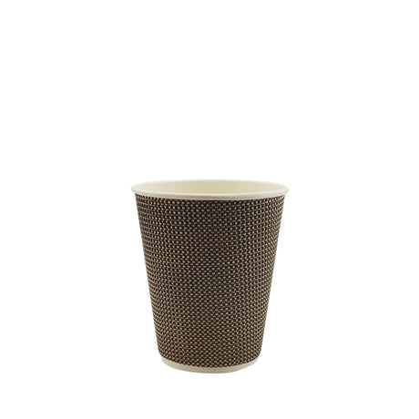 8oz / 80mm Fine Ripple Brown Triple Wall Aqueous Coated Cup - Hot Paper Cups