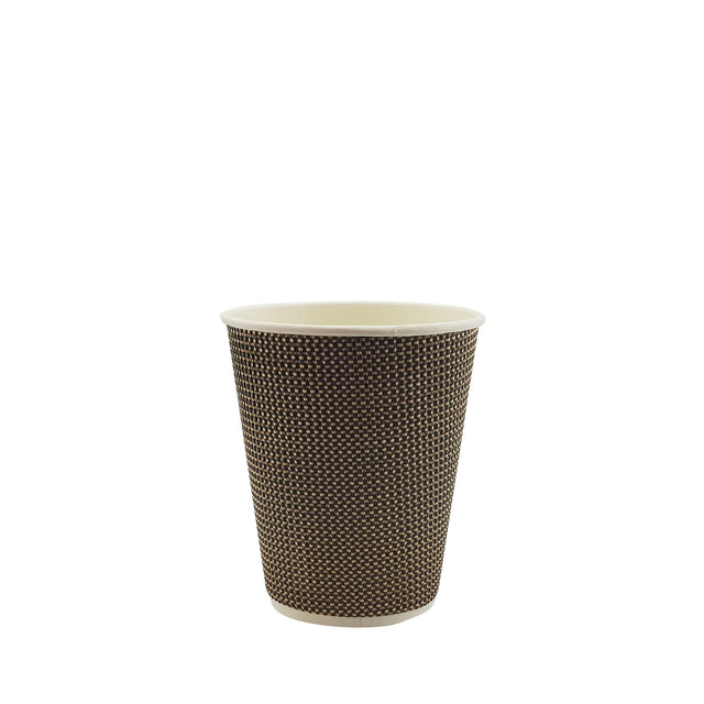 8oz / 80mm Fine Ripple Brown Triple Wall Aqueous Coated Cup - Hot Paper Cups
