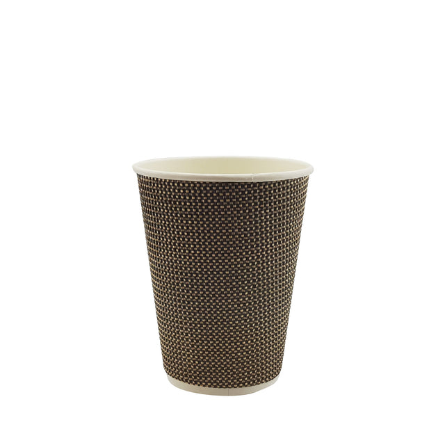 8oz / 86mm Fine Ripple Brown Triple Wall Aqueous Coated Cup - Hot Paper Cups