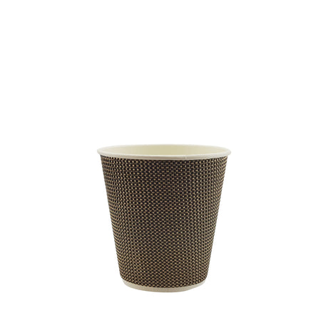 8oz / 90mm Fine Ripple Brown Triple Wall Aqueous Coated Cup - Hot Paper Cups