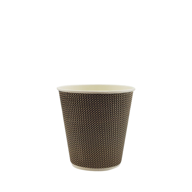 8oz / 90mm Fine Ripple Brown Triple Wall Aqueous Coated Cup - Hot Paper Cups