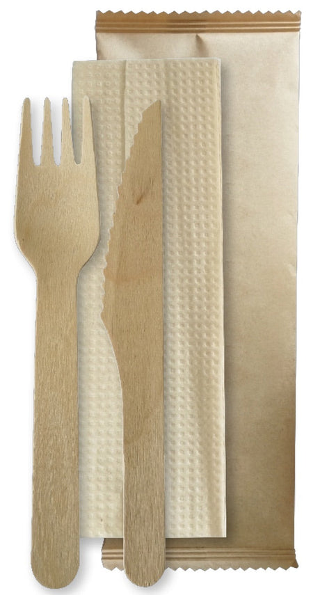 160mm Wooden Fork Knife and Napkin - Cutlery