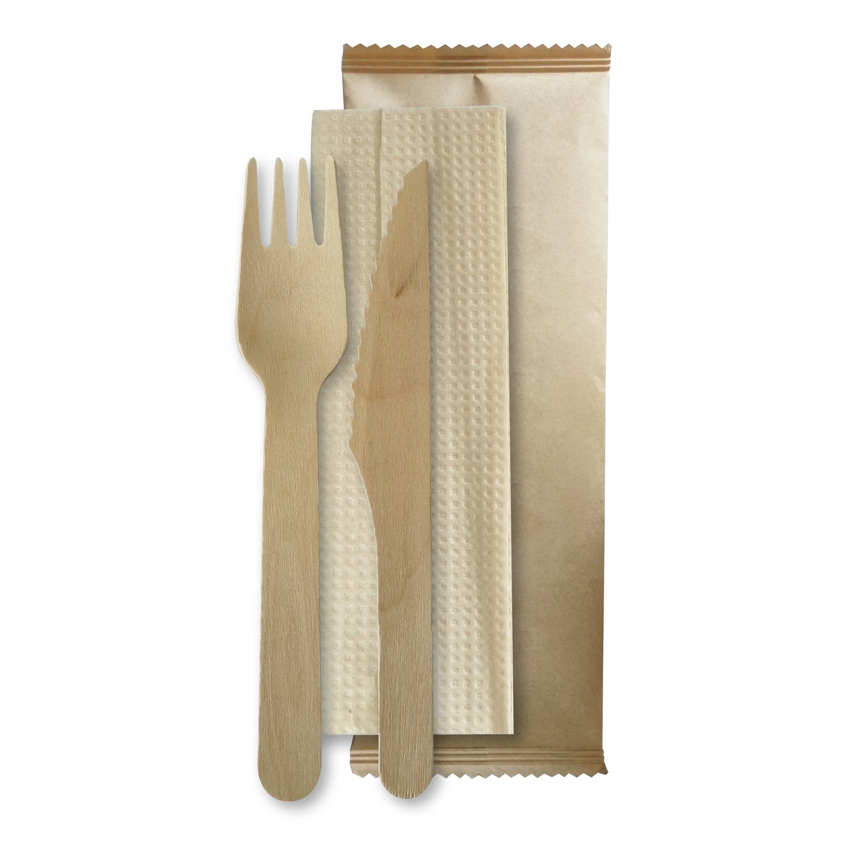160mm Wooden Fork, Knife and Napkin