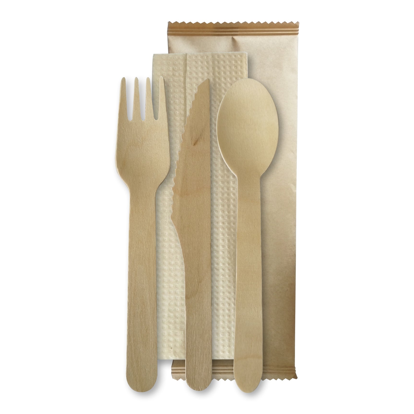 160mm Wooden Fork, Knife, Spoon and Napkin